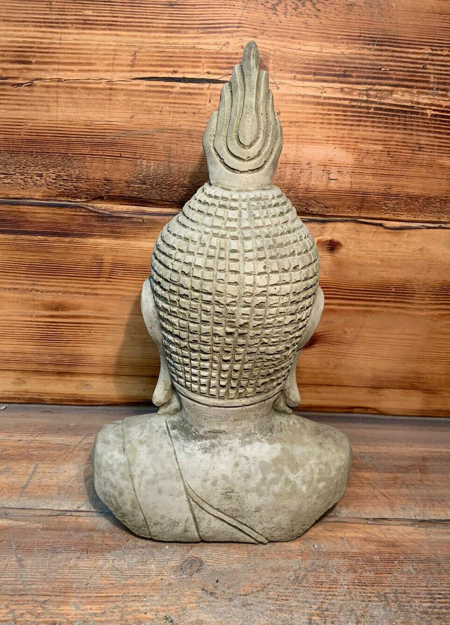 STONE GARDEN BUDDHA HEAD STATUE DETAILED ORNAMENT GIFT