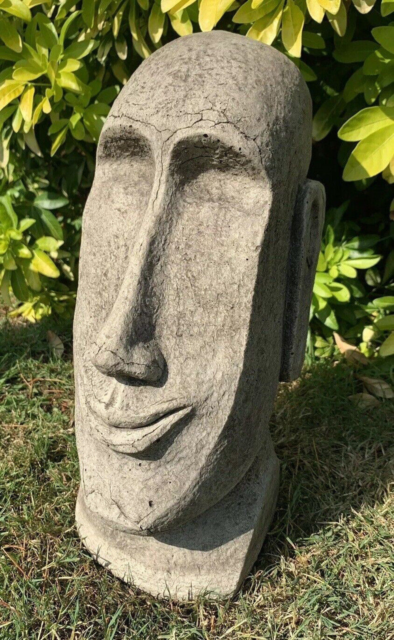 STONE GARDEN EASTER ISLAND HEAD MOAI TIKI CONCRETE ORNAMENT 