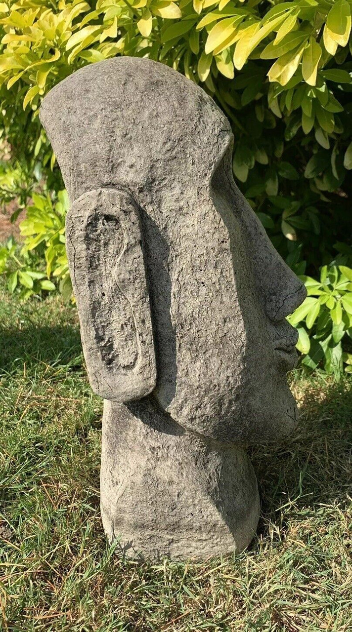 STONE GARDEN EASTER ISLAND HEAD MOAI TIKI CONCRETE ORNAMENT 