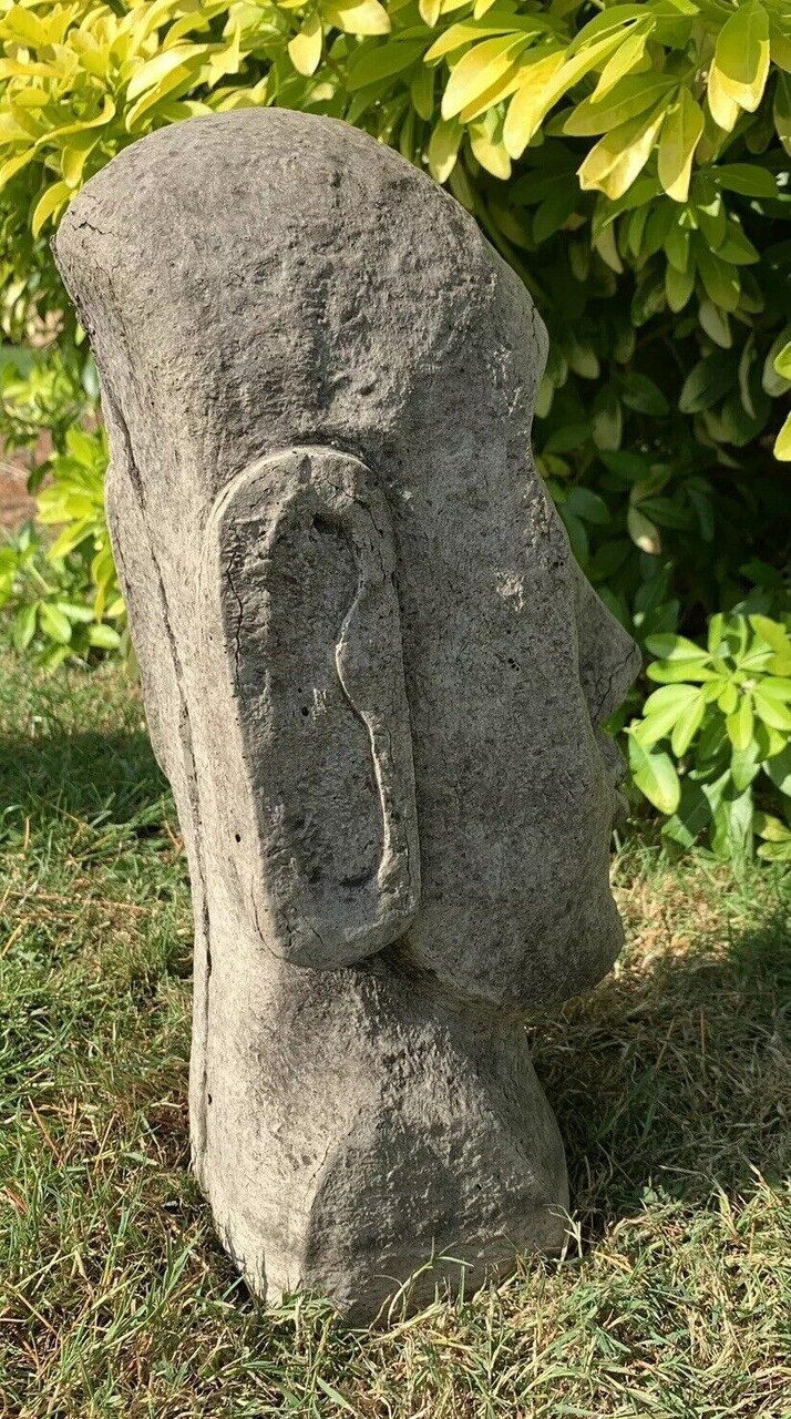 STONE GARDEN EASTER ISLAND HEAD MOAI TIKI CONCRETE ORNAMENT 