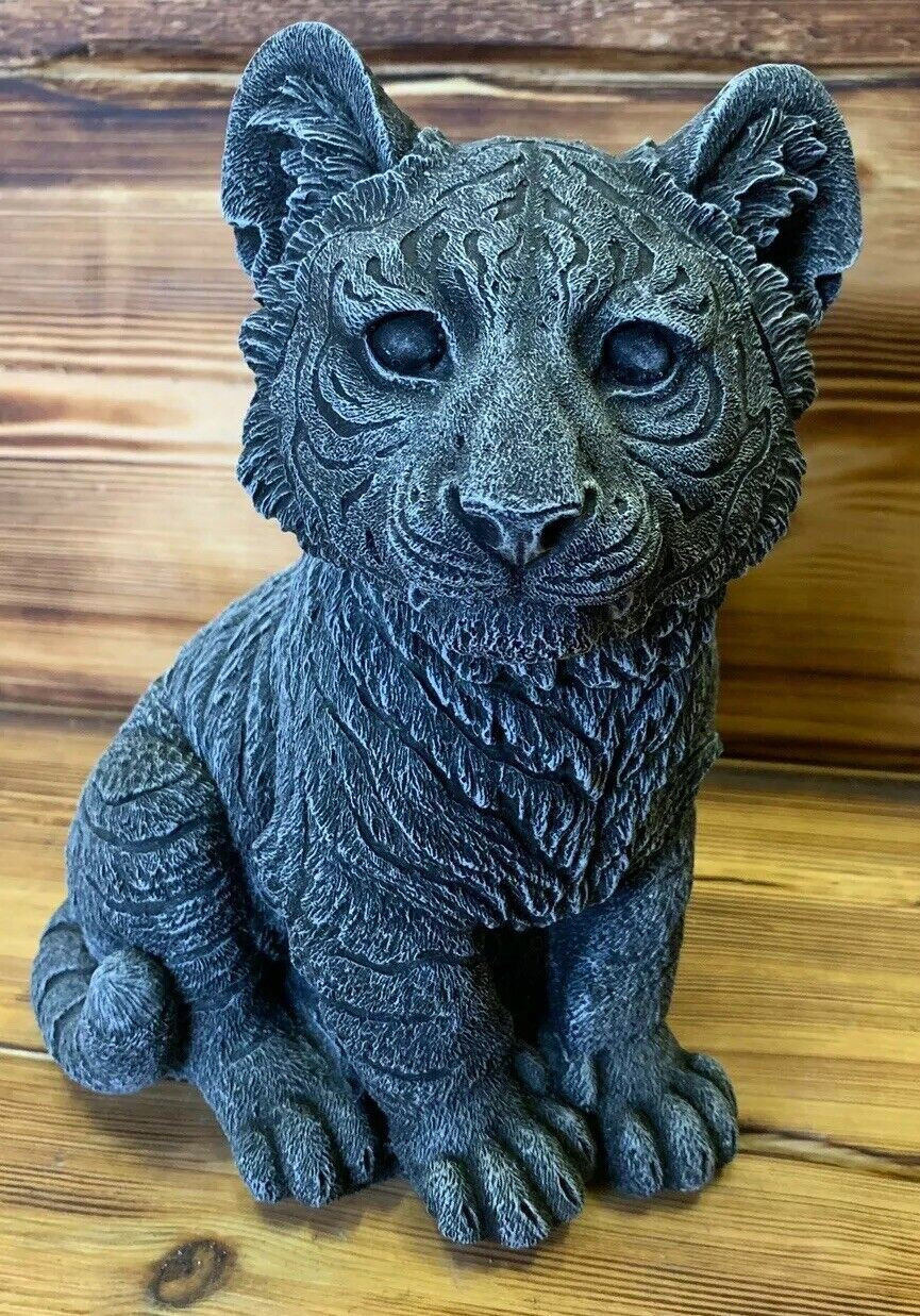 STONE GARDEN DETAILED CUTE SITTING TIGER CUB STATUE ORNAMENT GIFT CAT