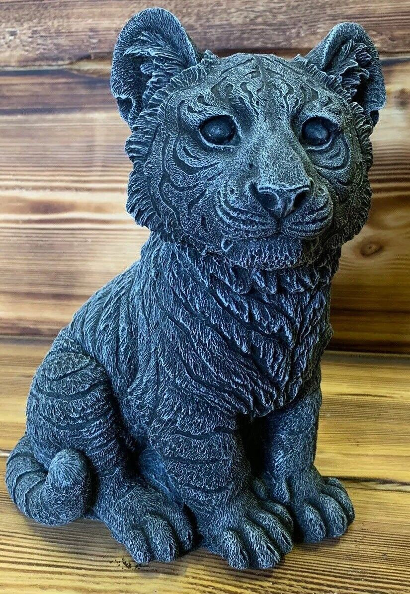 STONE GARDEN DETAILED CUTE SITTING TIGER CUB STATUE ORNAMENT GIFT CAT