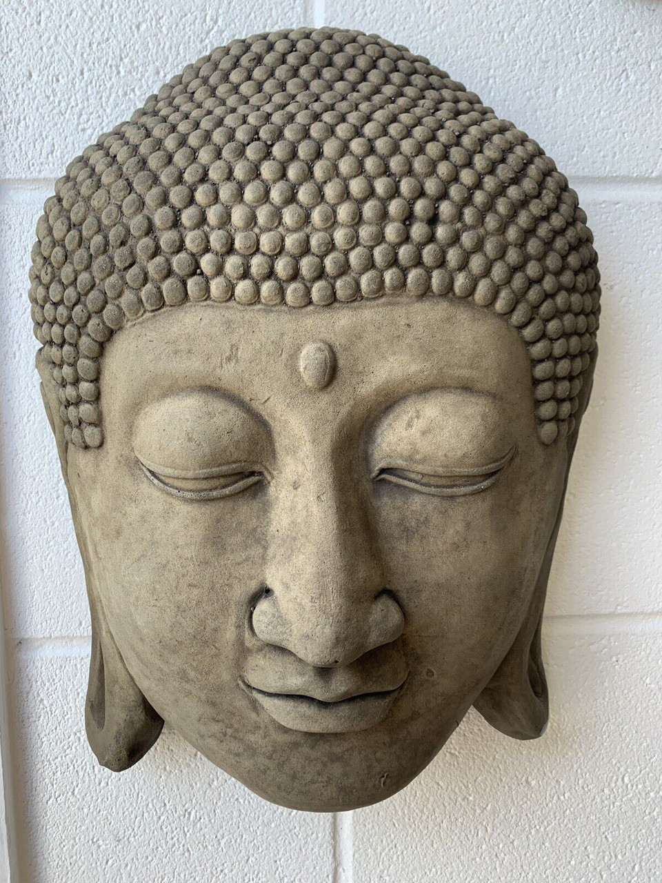 STONE GARDEN BEAUTIFUL LOTUS BUDDHA FACE WALL HEAD PLAQUE / HANGING ORNAMENT