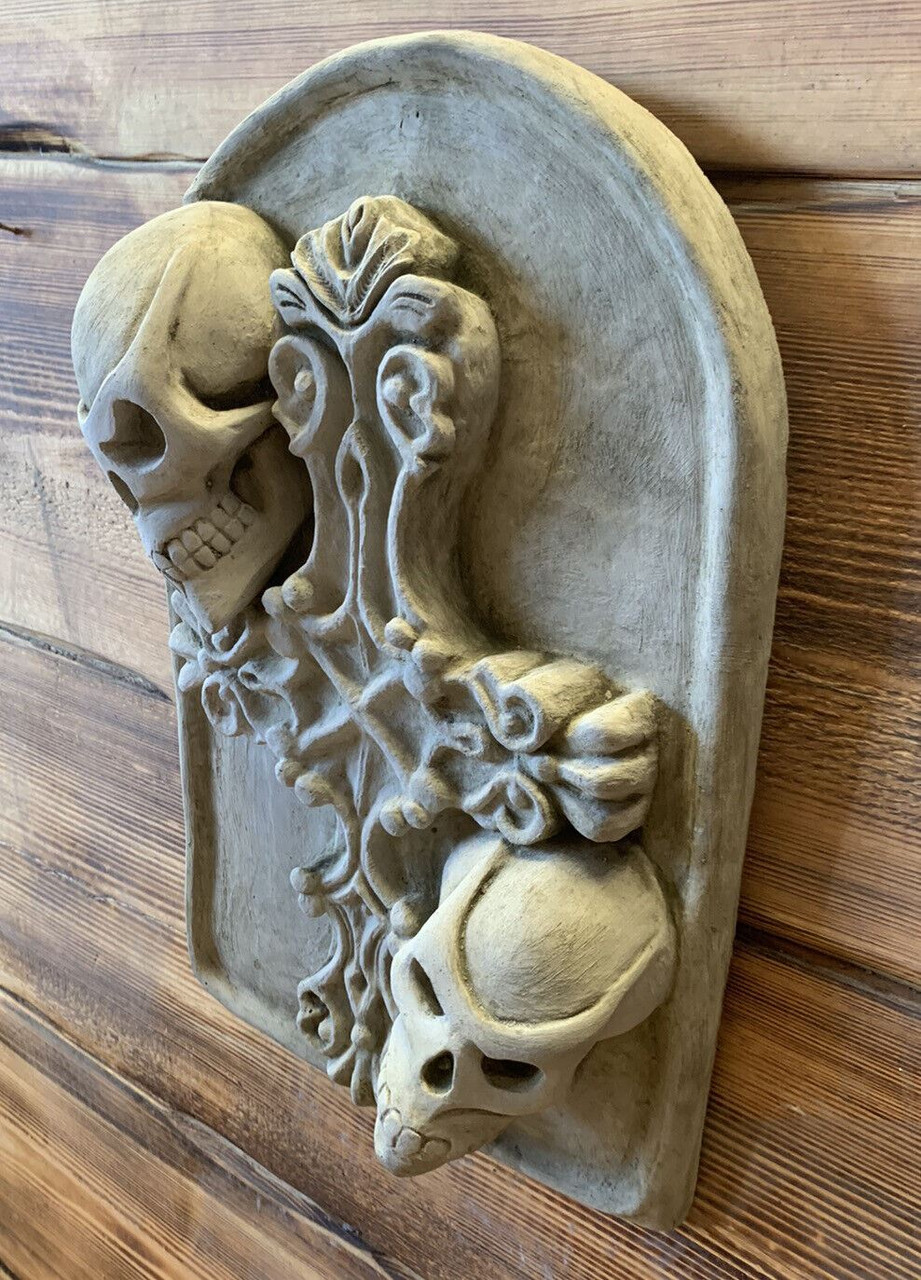 STONE GARDEN LARGE GARGOYLE SKULL GOTHIC WALL HANGING PLAQUE ORNAMENT 