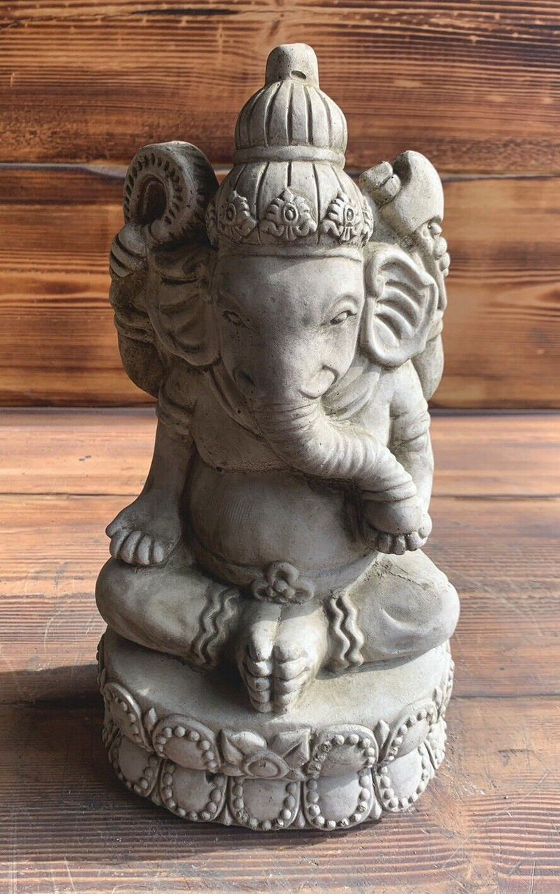 STONE GARDEN GANESH BUDDHA ELEPHANT PRAYING STATUE ORNAMENT