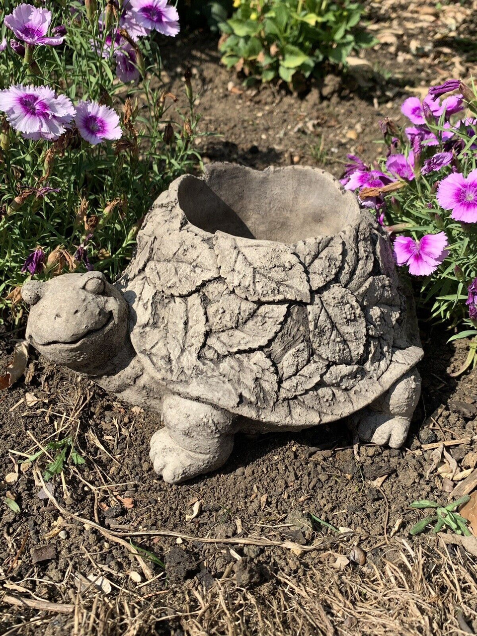 STONE GARDEN TORTOISE LEAF DETAIL PLANTER PLANT POT CONCRETE ORNAMENT