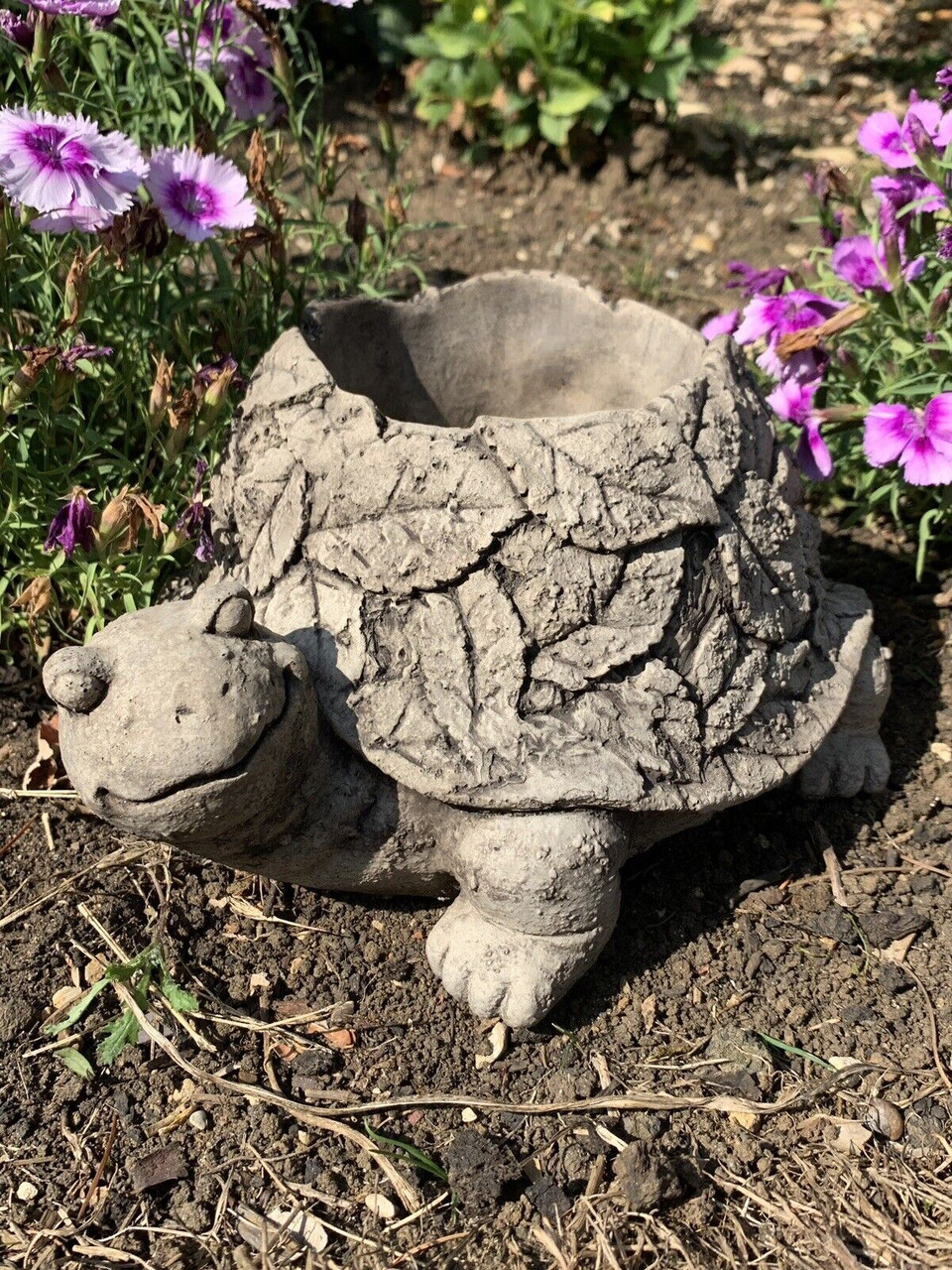 STONE GARDEN TORTOISE LEAF DETAIL PLANTER PLANT POT CONCRETE ORNAMENT