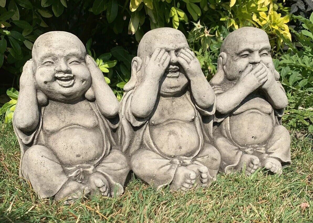 STONE GARDEN SEE HEAR SPEAK NO EVIL BUDDHA ALL IN ONE ORNAMENT GIFT 