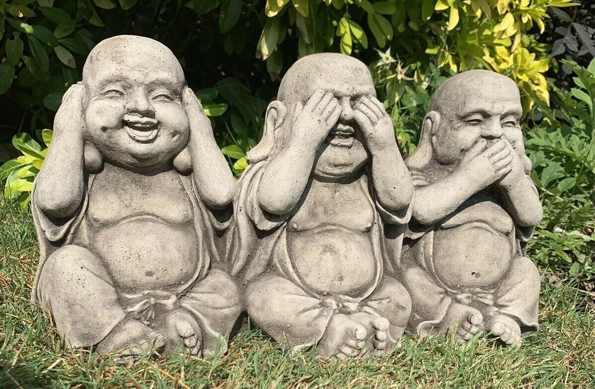 STONE GARDEN SEE HEAR SPEAK NO EVIL BUDDHA ALL IN ONE ORNAMENT GIFT 