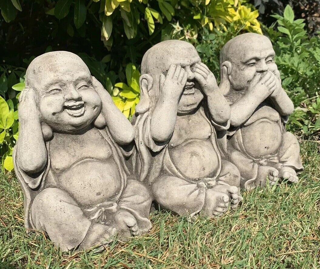 STONE GARDEN SEE HEAR SPEAK NO EVIL BUDDHA ALL IN ONE ORNAMENT GIFT 