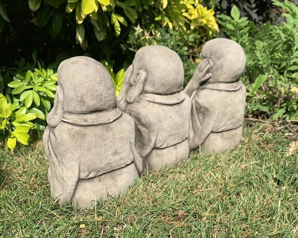 STONE GARDEN SEE HEAR SPEAK NO EVIL BUDDHA ALL IN ONE ORNAMENT GIFT 