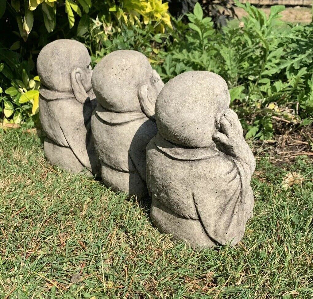 STONE GARDEN SEE HEAR SPEAK NO EVIL BUDDHA ALL IN ONE ORNAMENT GIFT 