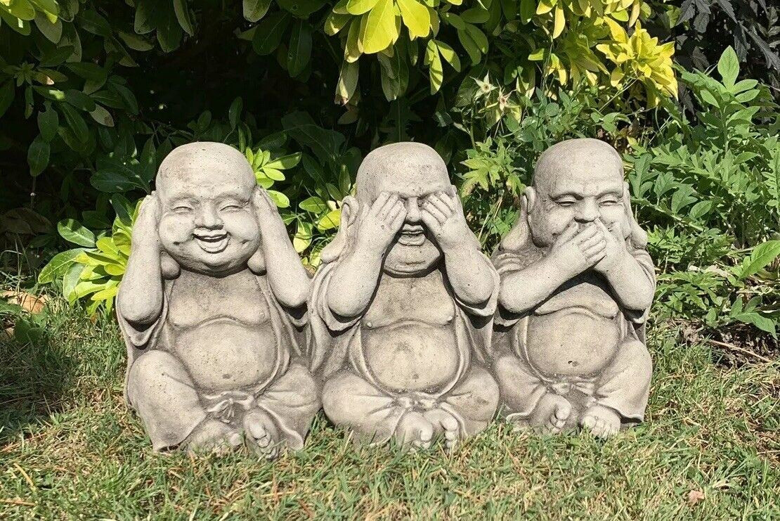 STONE GARDEN SEE HEAR SPEAK NO EVIL BUDDHA ALL IN ONE ORNAMENT GIFT 