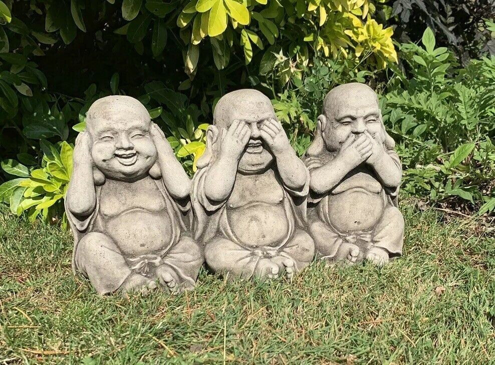 STONE GARDEN SEE HEAR SPEAK NO EVIL BUDDHA ALL IN ONE ORNAMENT GIFT 