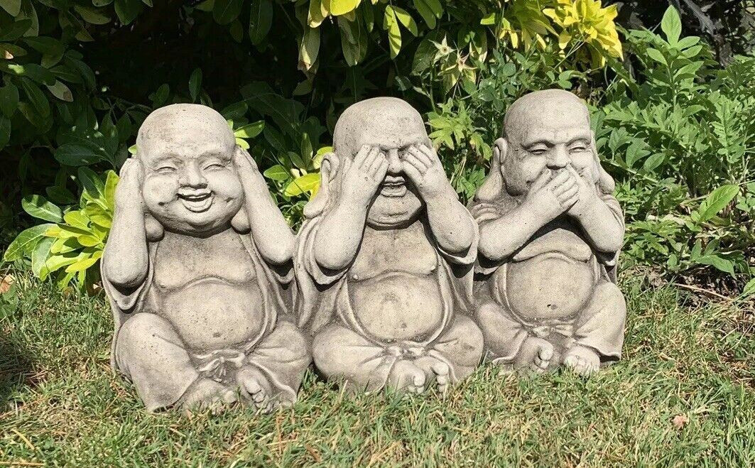 STONE GARDEN SEE HEAR SPEAK NO EVIL BUDDHA ALL IN ONE ORNAMENT GIFT 