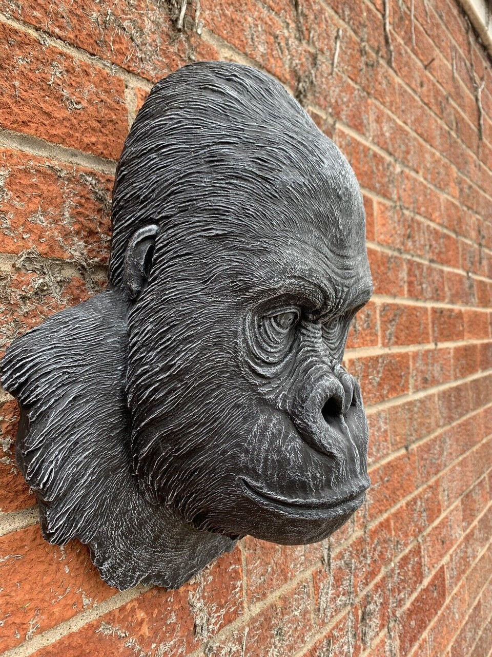 STONE GARDEN LARGE DETAILED GORILLA APE HEAD WALL HANGING PLAQUE ORNAMENT