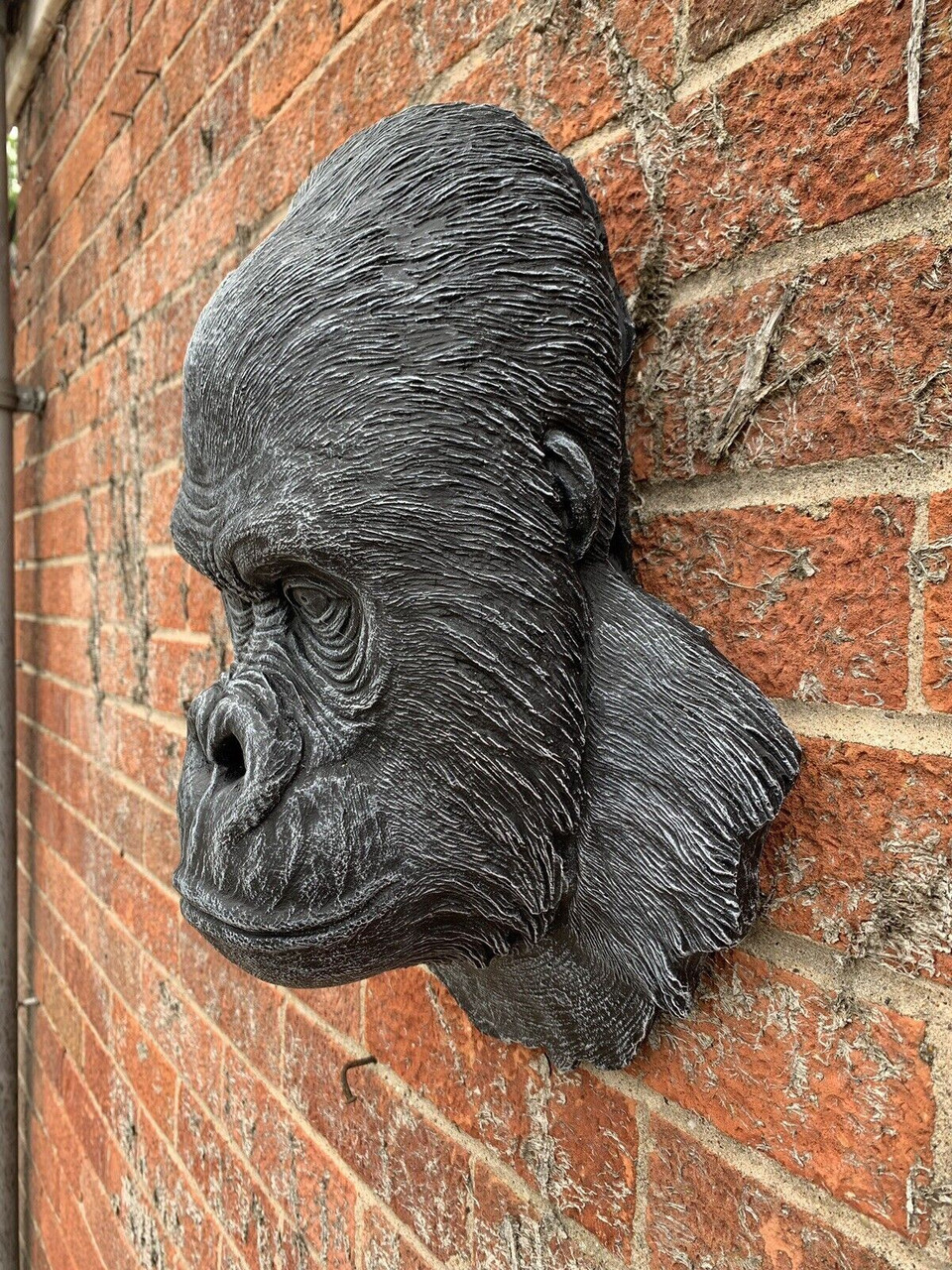 STONE GARDEN LARGE DETAILED GORILLA APE HEAD WALL HANGING PLAQUE ORNAMENT