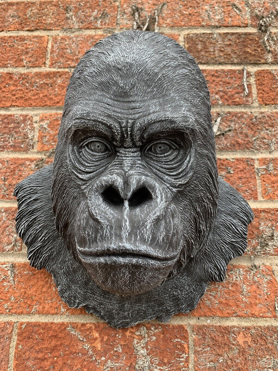 STONE GARDEN LARGE DETAILED GORILLA APE HEAD WALL HANGING PLAQUE ORNAMENT