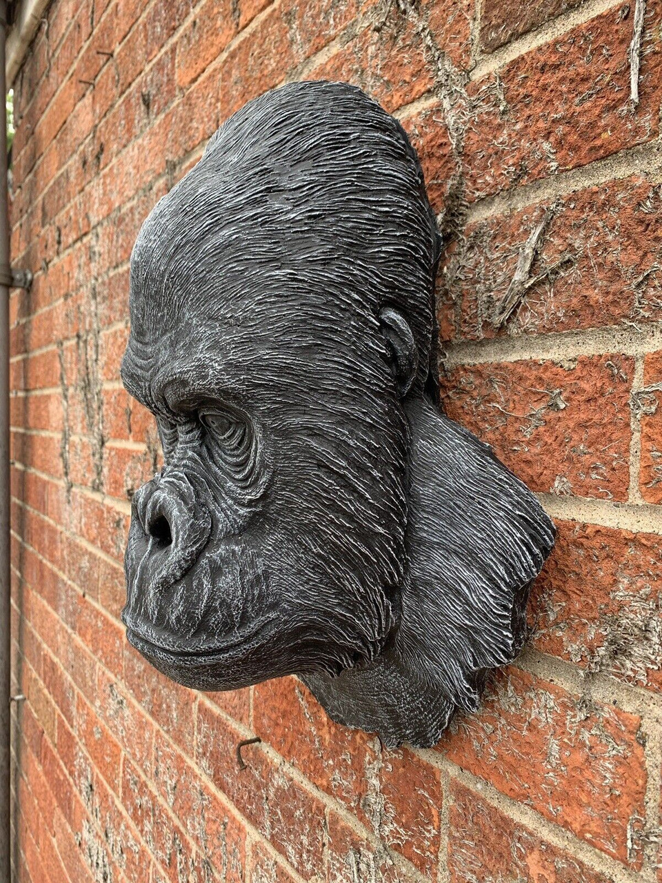 STONE GARDEN LARGE DETAILED GORILLA APE HEAD WALL HANGING PLAQUE ORNAMENT