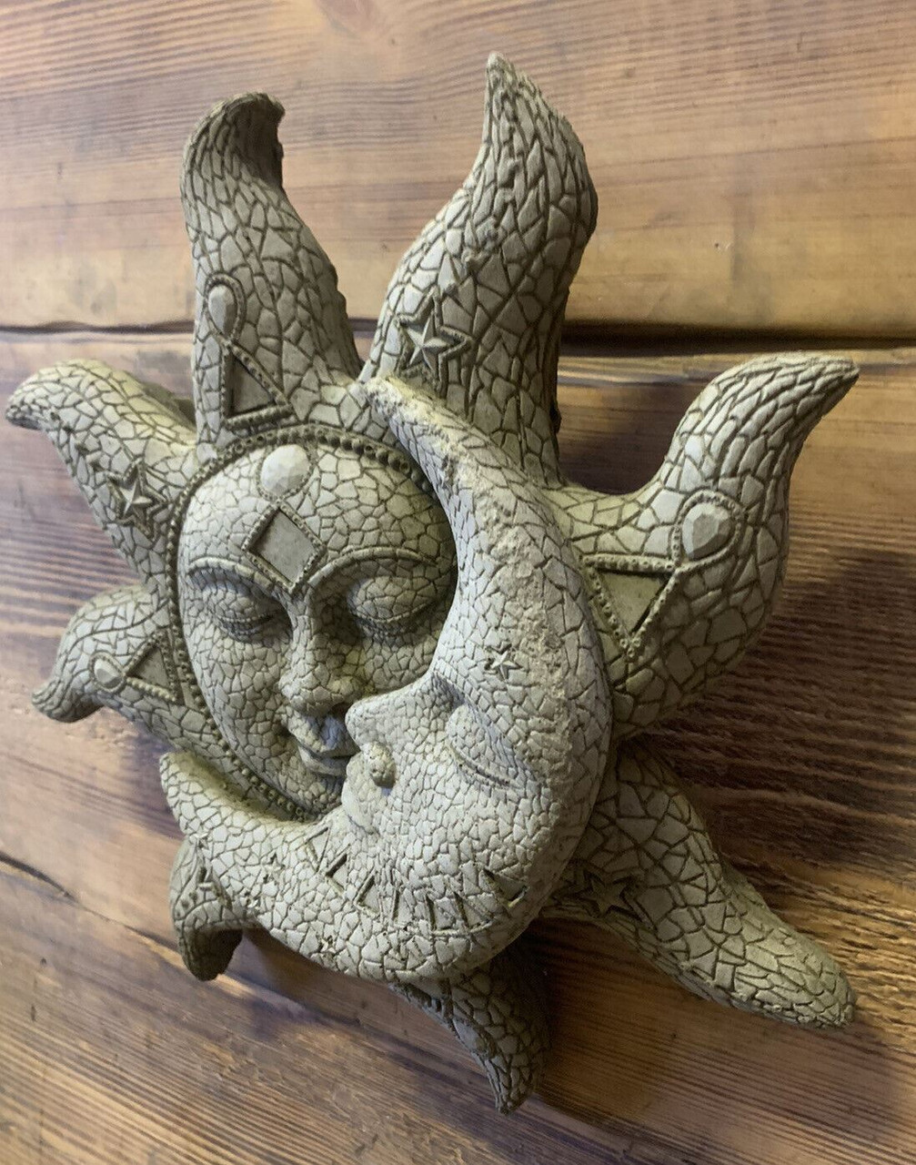 STONE GARDEN SUN/MOON FACE WALL PLAQUE HANGING ORNAMENT