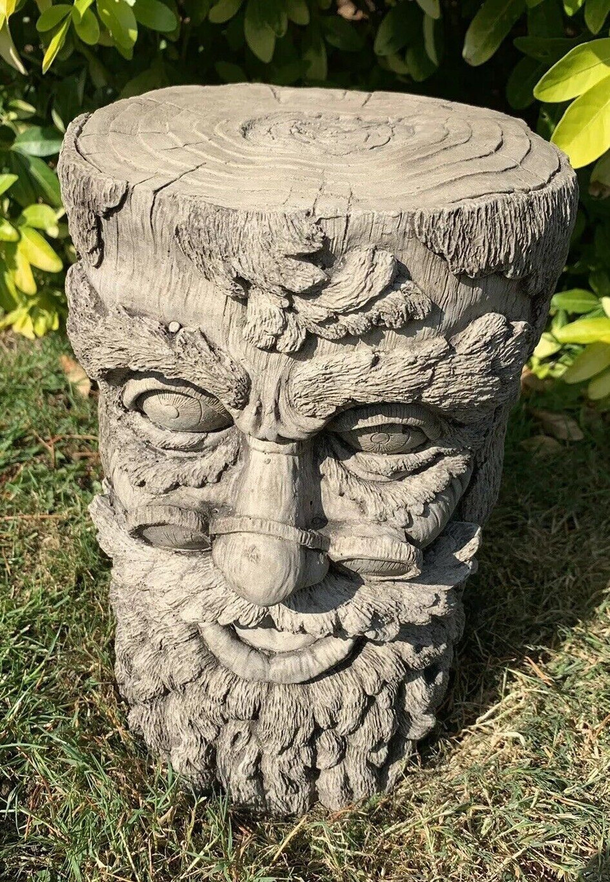 STONE GARDEN GREEN MAN TREE STUMP PLINTH CONCRETE ORNAMENT 