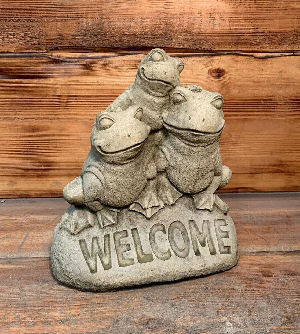 STONE GARDEN CUTE WELCOME FROG TOAD FAMILY STATUE ORNAMENT