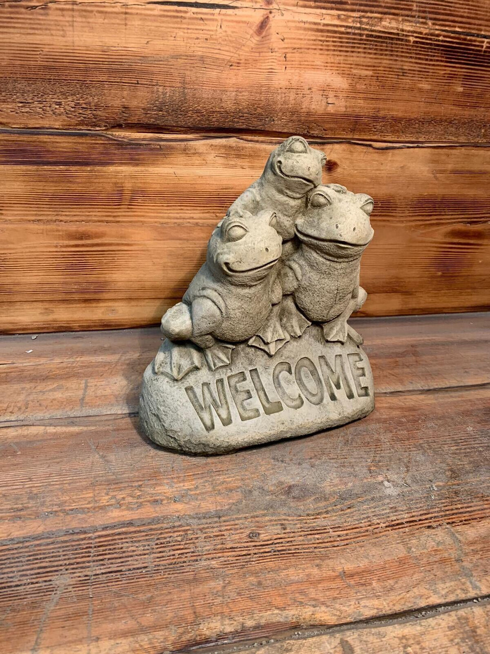 STONE GARDEN CUTE WELCOME FROG TOAD FAMILY STATUE ORNAMENT