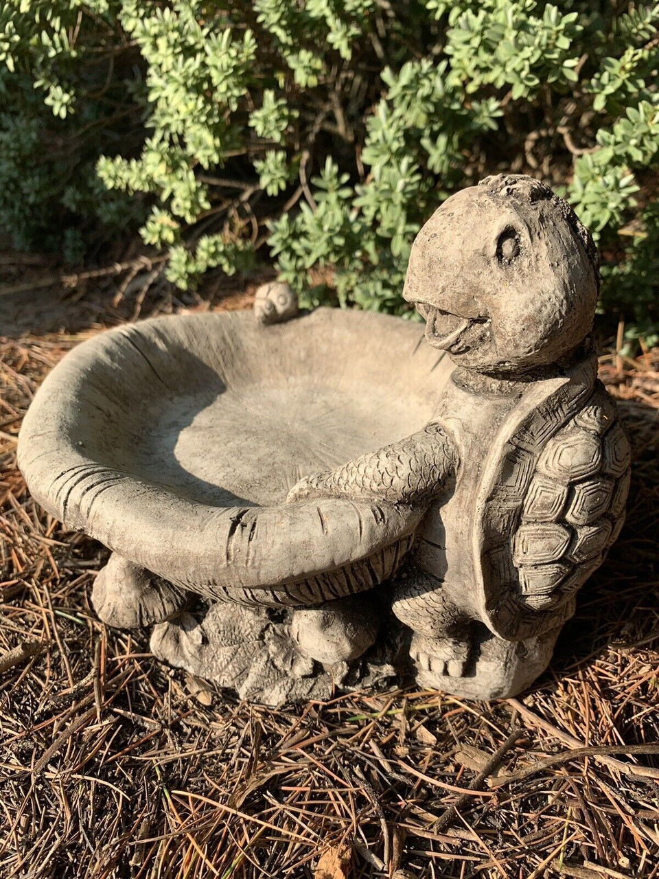 STONE GARDEN TURTLE BIRD BATH FEEDER DETAILED ORNAMENT 