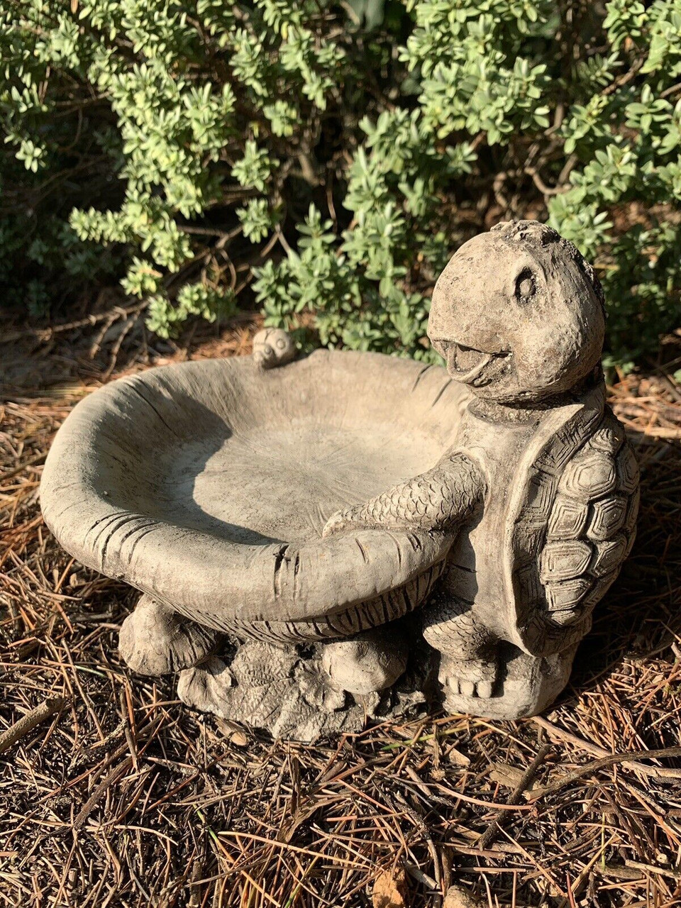 STONE GARDEN TURTLE BIRD BATH FEEDER DETAILED ORNAMENT 