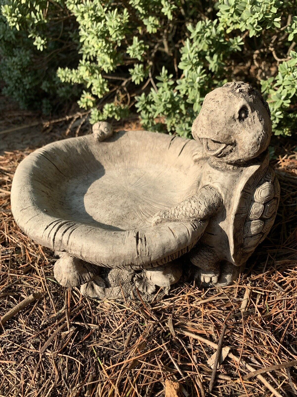 STONE GARDEN TURTLE BIRD BATH FEEDER DETAILED ORNAMENT 