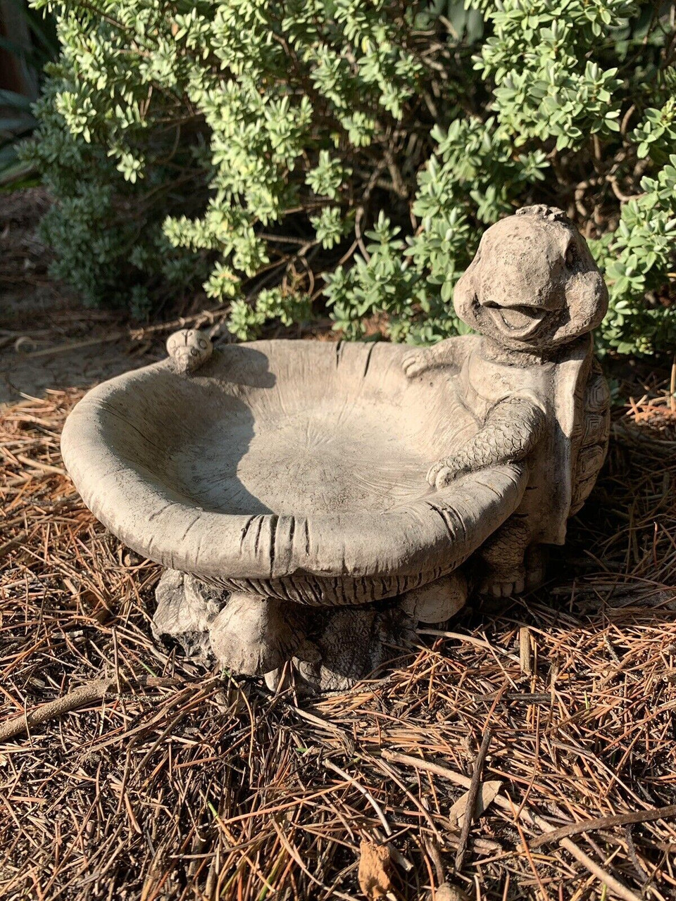 STONE GARDEN TURTLE BIRD BATH FEEDER DETAILED ORNAMENT 