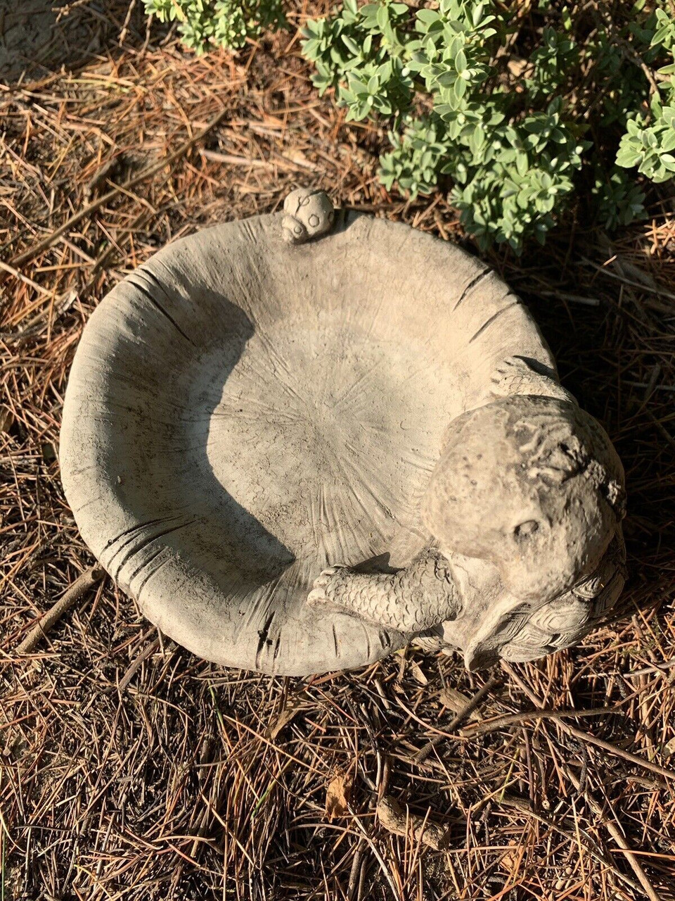 STONE GARDEN TURTLE BIRD BATH FEEDER DETAILED ORNAMENT 