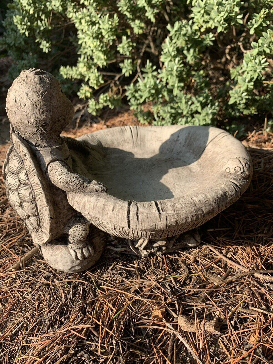 STONE GARDEN TURTLE BIRD BATH FEEDER DETAILED ORNAMENT 