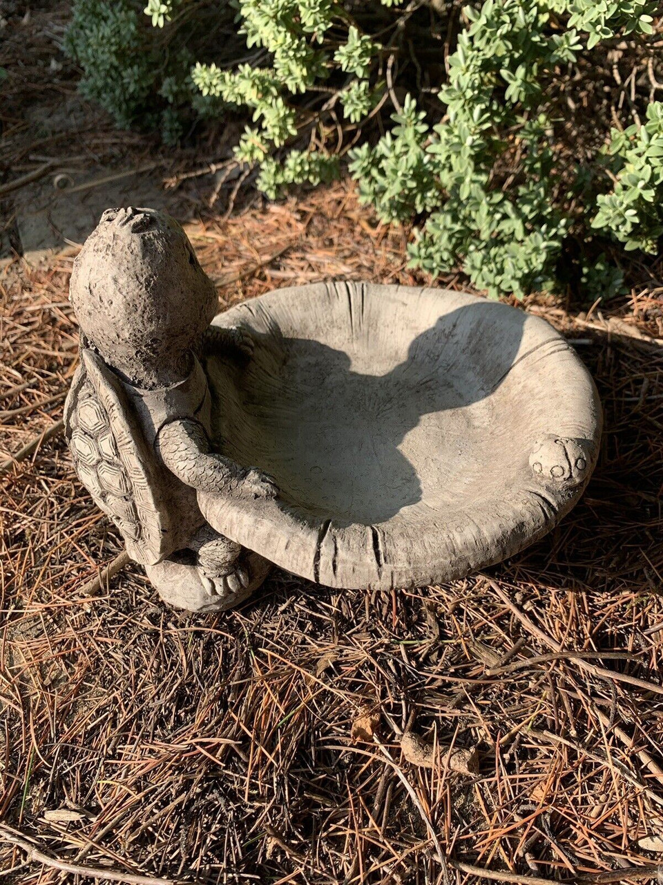 STONE GARDEN TURTLE BIRD BATH FEEDER DETAILED ORNAMENT 