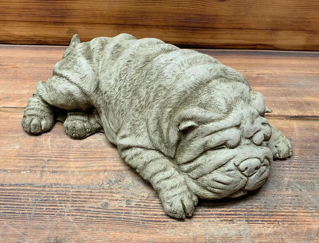 STONE GARDEN LAYING SHAR-PEI PUG DOG DETAILED CUTE GIFT CONCRETE ORNAMENT