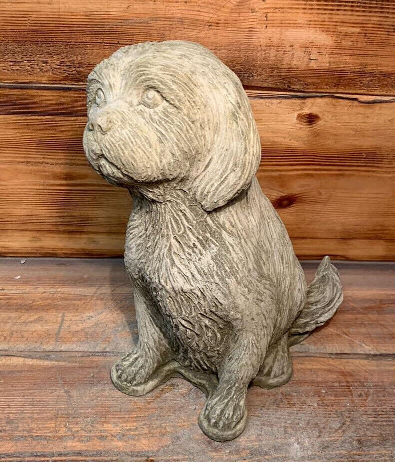 STONE GARDEN DETAILED LARGE SITTING SHIH TZU DOG GIFT STATUE ORNAMENT