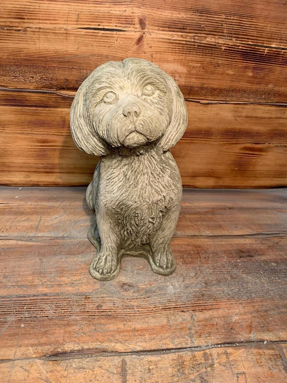 STONE GARDEN DETAILED LARGE SITTING SHIH TZU DOG GIFT STATUE ORNAMENT