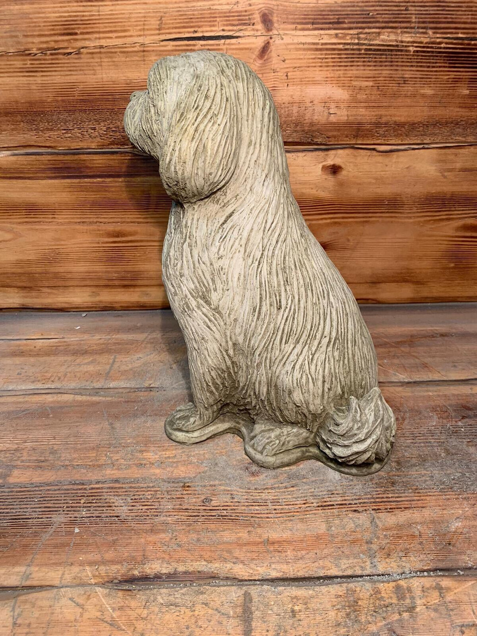 STONE GARDEN DETAILED LARGE SITTING SHIH TZU DOG GIFT STATUE ORNAMENT