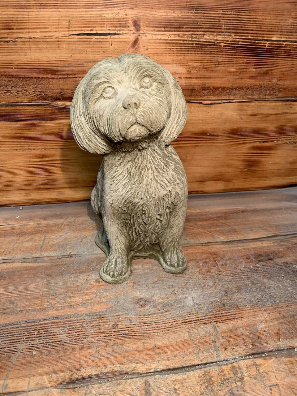 STONE GARDEN DETAILED LARGE SITTING SHIH TZU DOG GIFT STATUE ORNAMENT