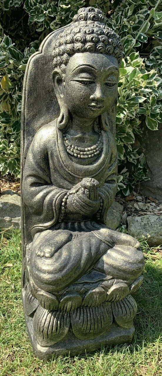 STONE GARDEN LARGE GOLD LOTUS PRAYING BUDDHA FLOWER GIFT STATUE ORNAMENT