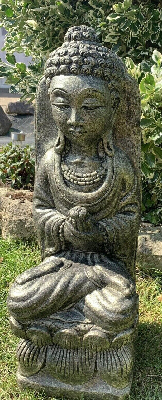 STONE GARDEN LARGE GOLD LOTUS PRAYING BUDDHA FLOWER GIFT STATUE ORNAMENT