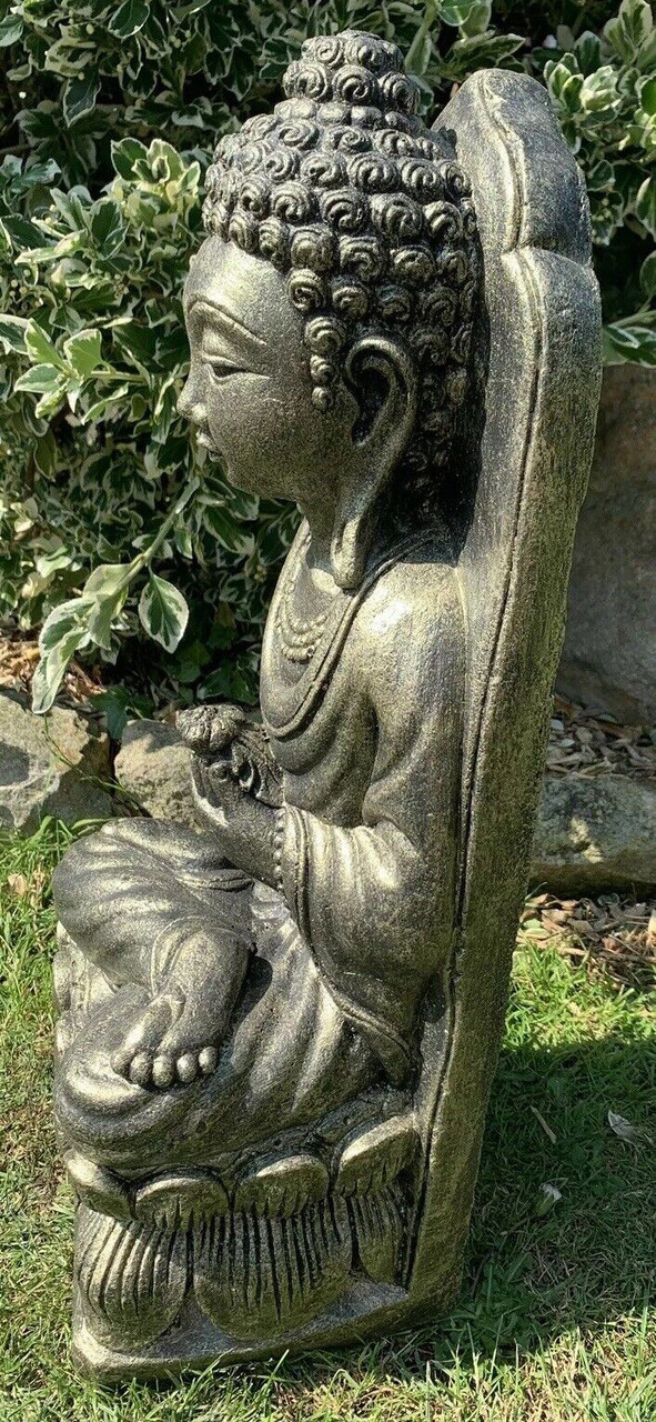 STONE GARDEN LARGE GOLD LOTUS PRAYING BUDDHA FLOWER GIFT STATUE ORNAMENT