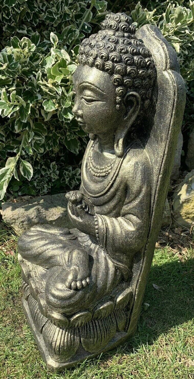 STONE GARDEN LARGE GOLD LOTUS PRAYING BUDDHA FLOWER GIFT STATUE ORNAMENT