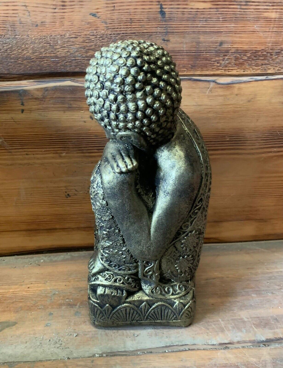 STONE GARDEN SLEEPING WELSH BUDDHA STATUE HAND CAST ORNAMENT BRONZED HIGHLIGHTED