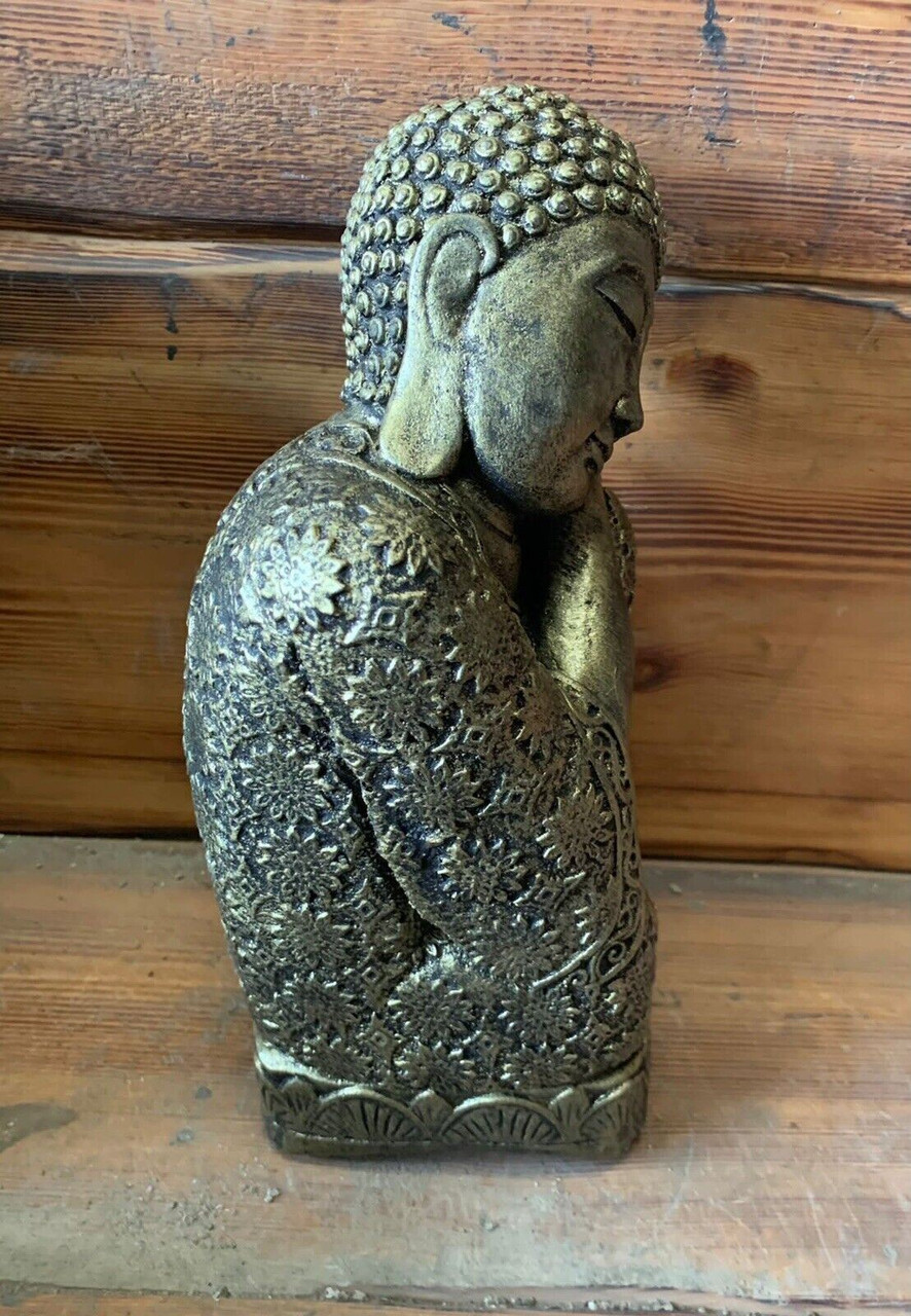 STONE GARDEN SLEEPING WELSH BUDDHA STATUE HAND CAST ORNAMENT BRONZED HIGHLIGHTED