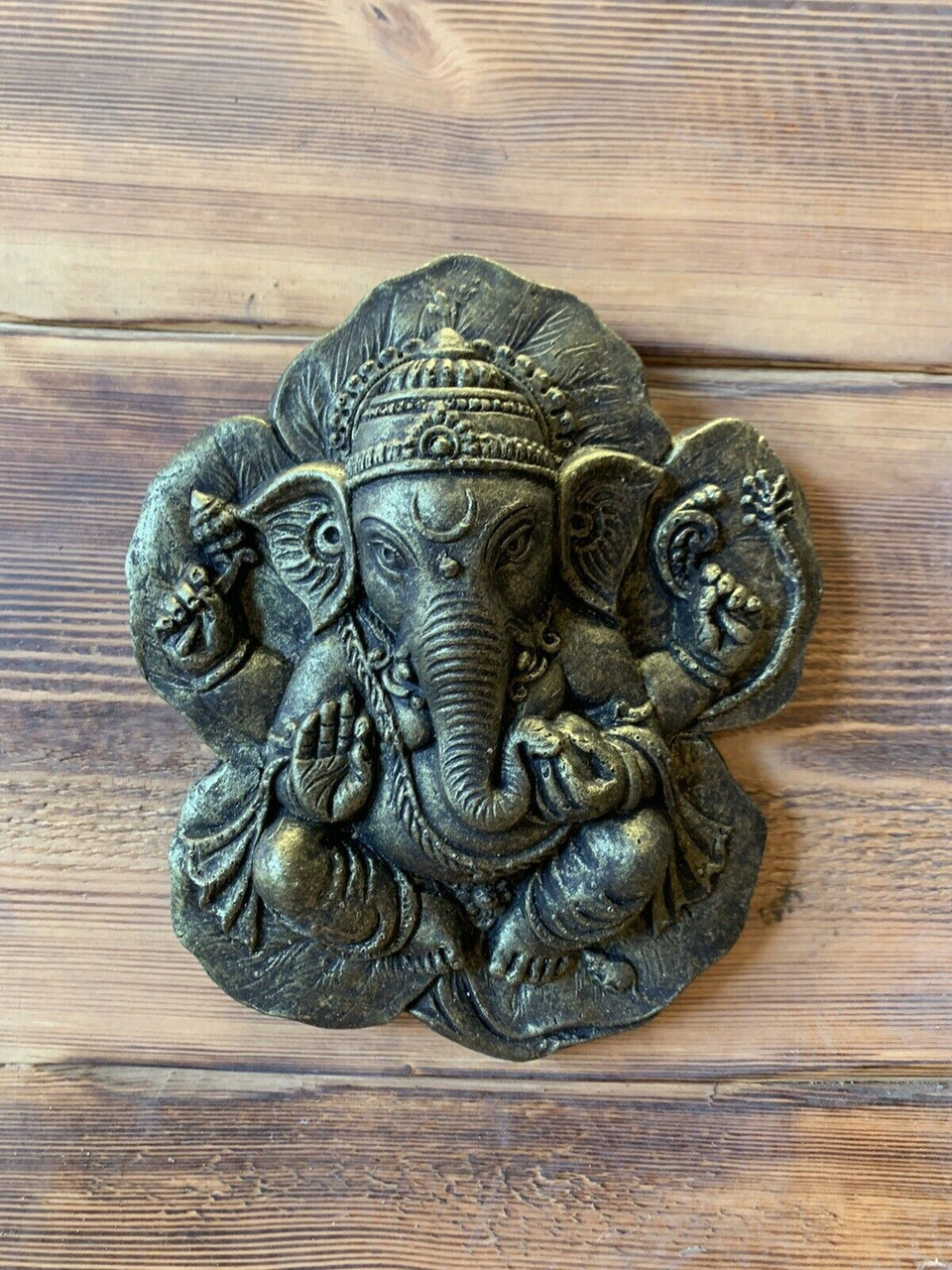 STONE GARDEN GANESH GANESHA BUDDHA WALL PLAQUE LEAF BRONZED ORNAMENT