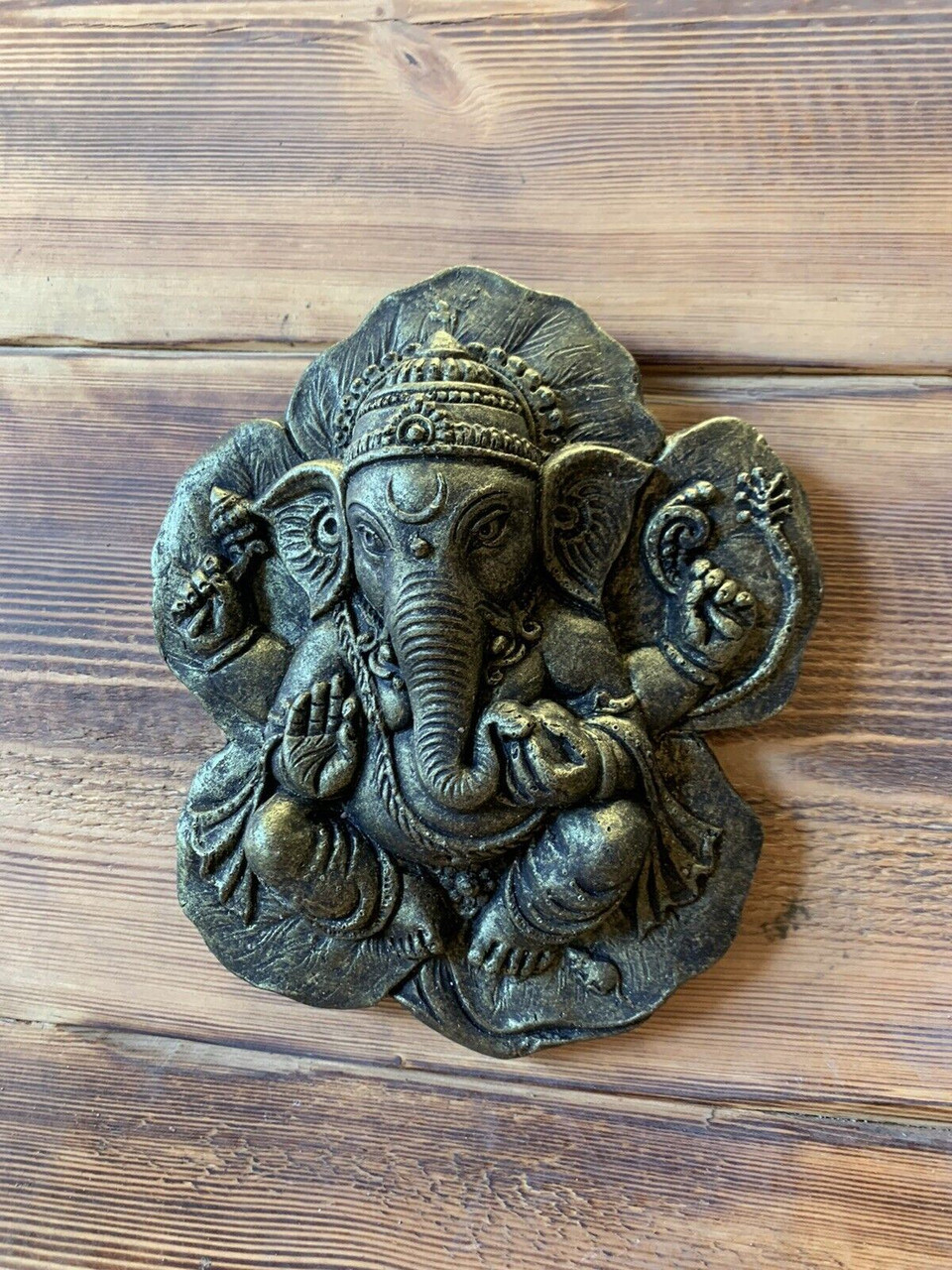 STONE GARDEN GANESH GANESHA BUDDHA WALL PLAQUE LEAF BRONZED ORNAMENT