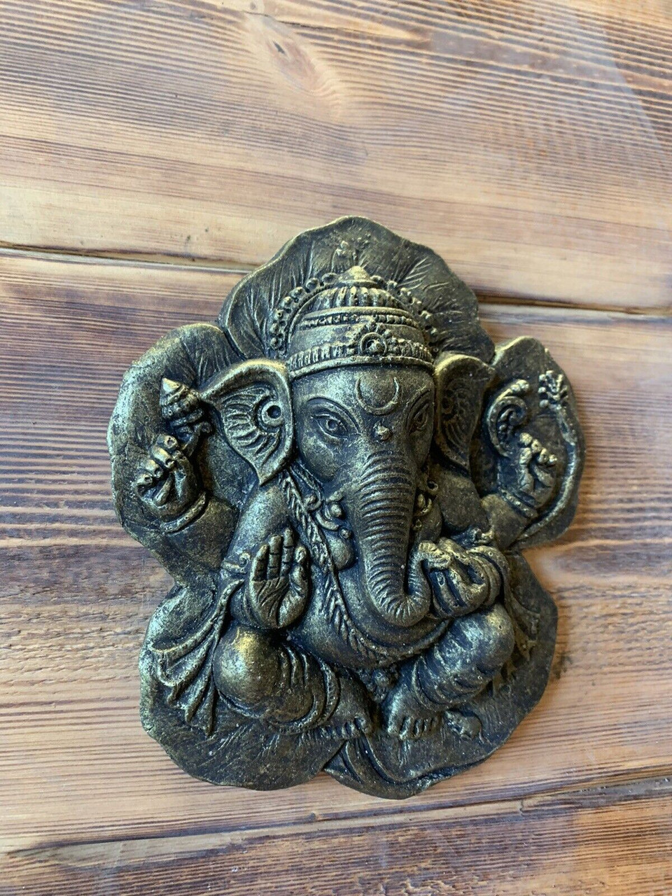 STONE GARDEN GANESH GANESHA BUDDHA WALL PLAQUE LEAF BRONZED ORNAMENT