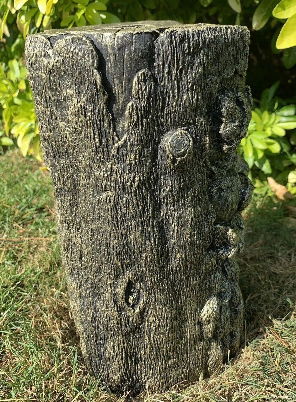 STONE GARDEN GREEN MAN TREE STUMP PLINTH GOLD CONCRETE ORNAMENT