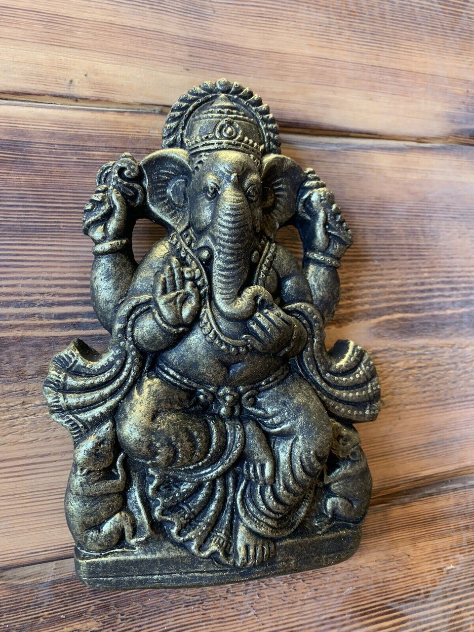 STONE GARDEN GANESH GANESHA BUDDHA WALL PLAQUE BRONZED ORNAMENT